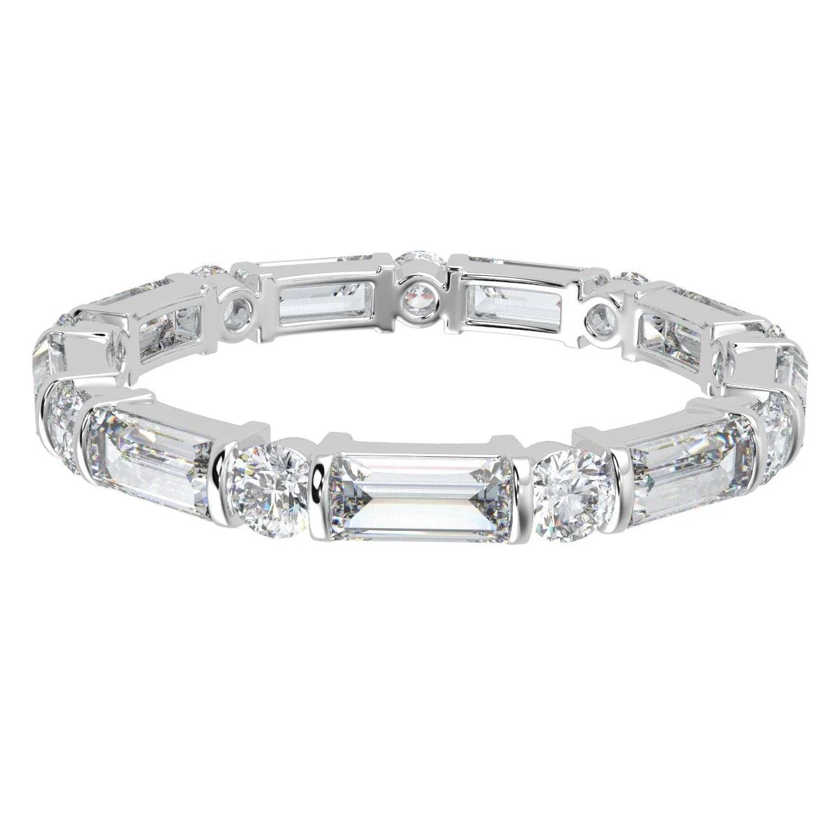 Round and Baguette Diamond Bar set Full Eternity Ring in Platinum/18K Gold 1.50 - 2.50 CT F/VS - Image 5
