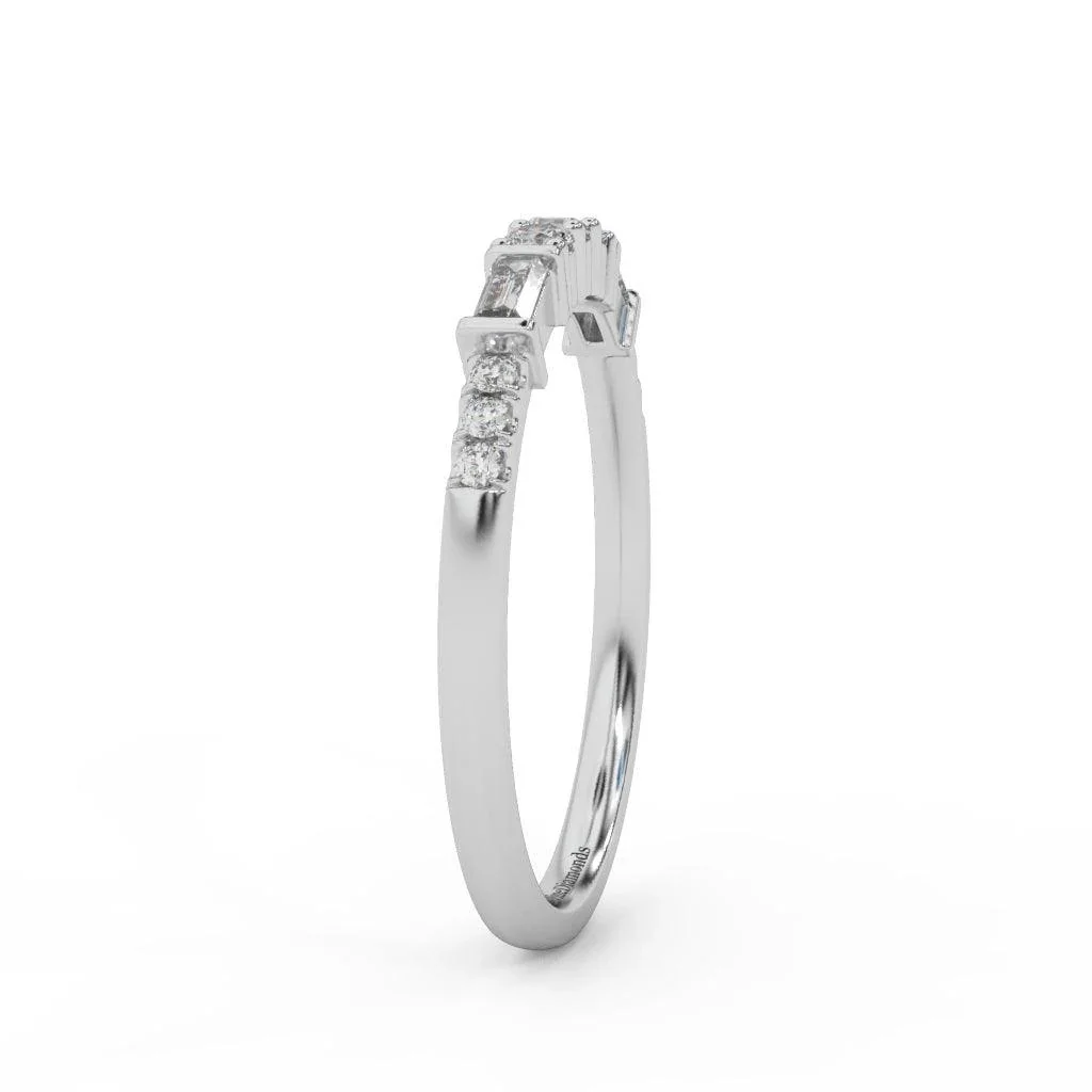 Round and Baguette Diamond Stacking Wedding Band Ring - Image 7