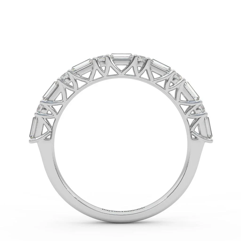 Round & Baguette Diamond Half Eternity Ring Women Wedding Ring - 0.85 Carat - Image 7