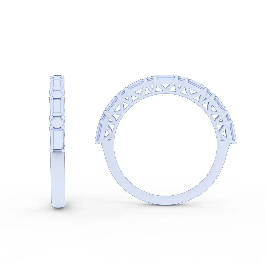 Round & Baguette Diamond Half Eternity Ring Women Wedding Ring - 0.85 Carat - Image 8