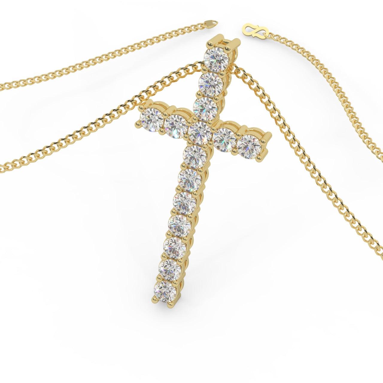 Round Diamond Cross Pendant Necklace - 1.10 Carat - Image 3