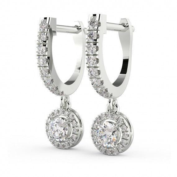 Round Diamond Dangle Drop Earrings in 18k White Gold - Image 4