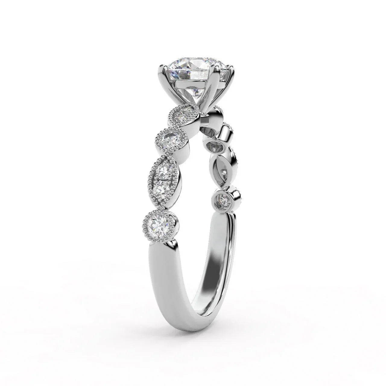 Antique Bezel And Pave Set Diamond Engagement Ring - Miligrain on Edges - Image 3