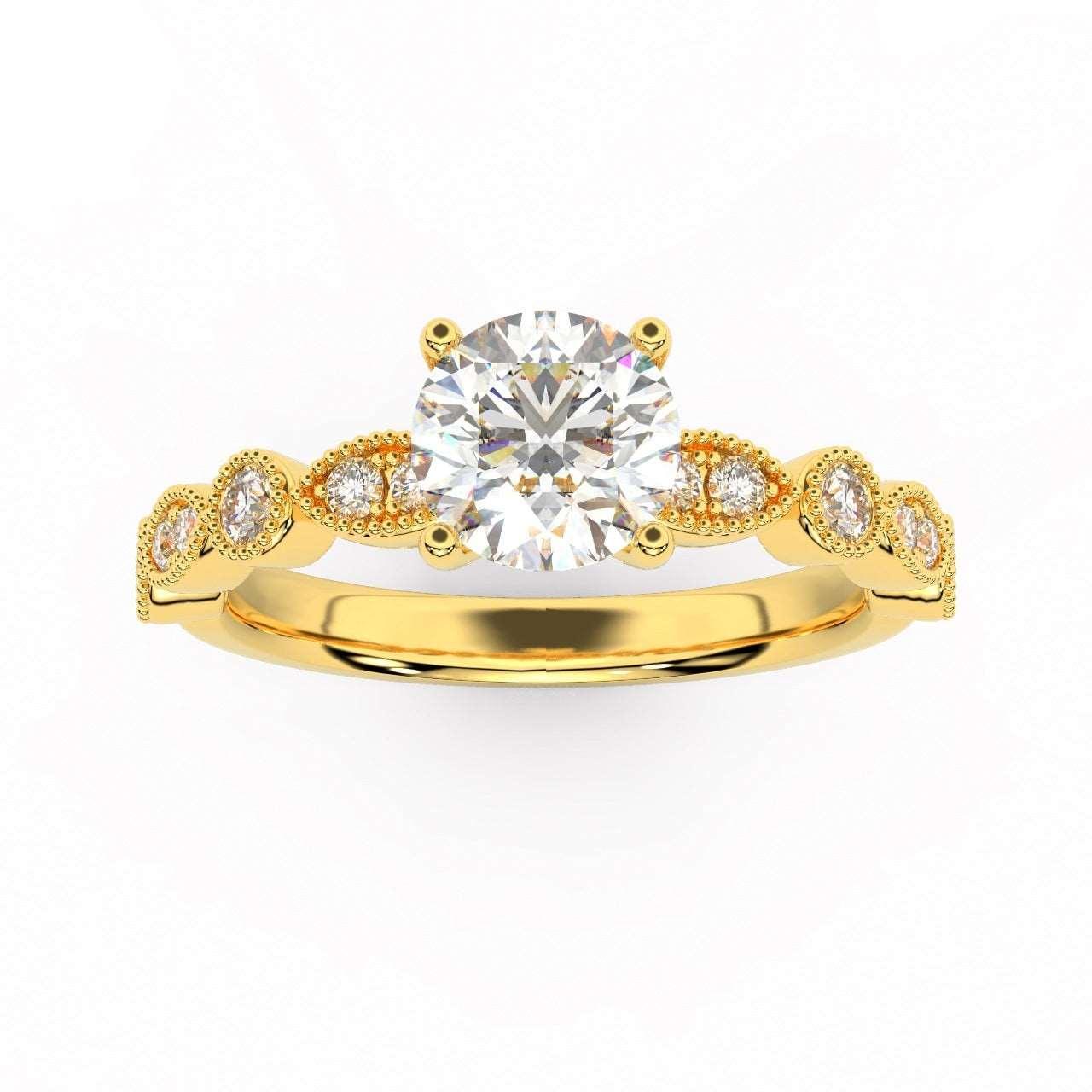 Antique Bezel And Pave Set Diamond Engagement Ring - Miligrain on Edges - Image 4