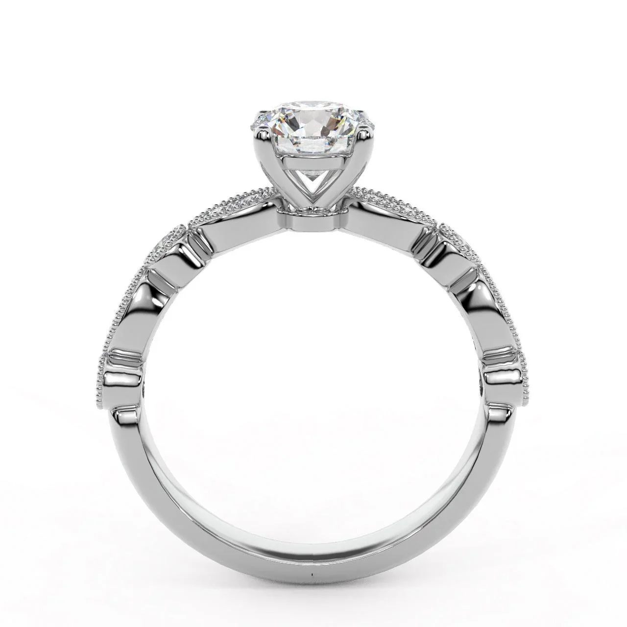 Antique Bezel And Pave Set Diamond Engagement Ring - Miligrain on Edges - Image 6