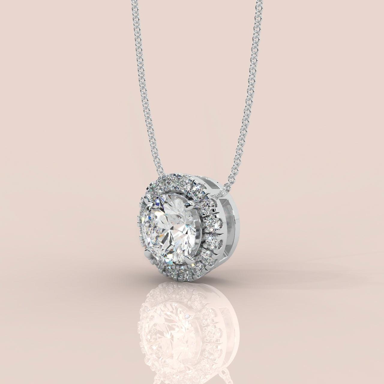 IGI Certified D/VS Round Diamond Halo Pendant Necklace for Women in Gold 1.00Ct - Image 4