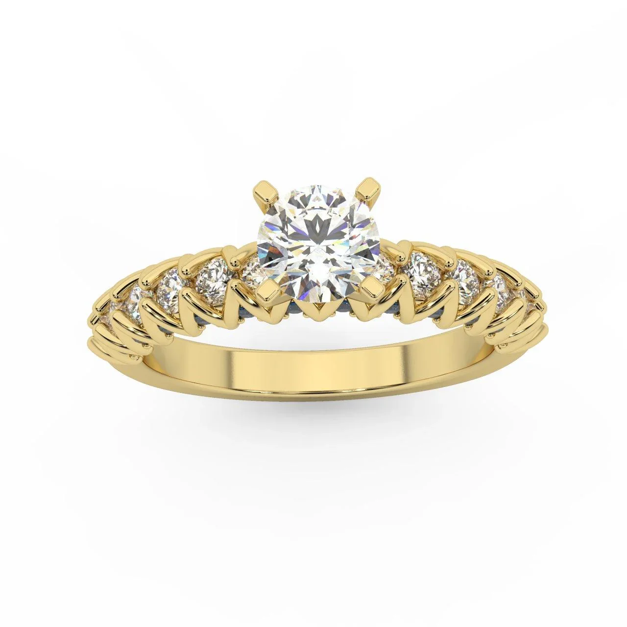 Round Diamond & Sapphire Designer Engagement Ring - Image 3