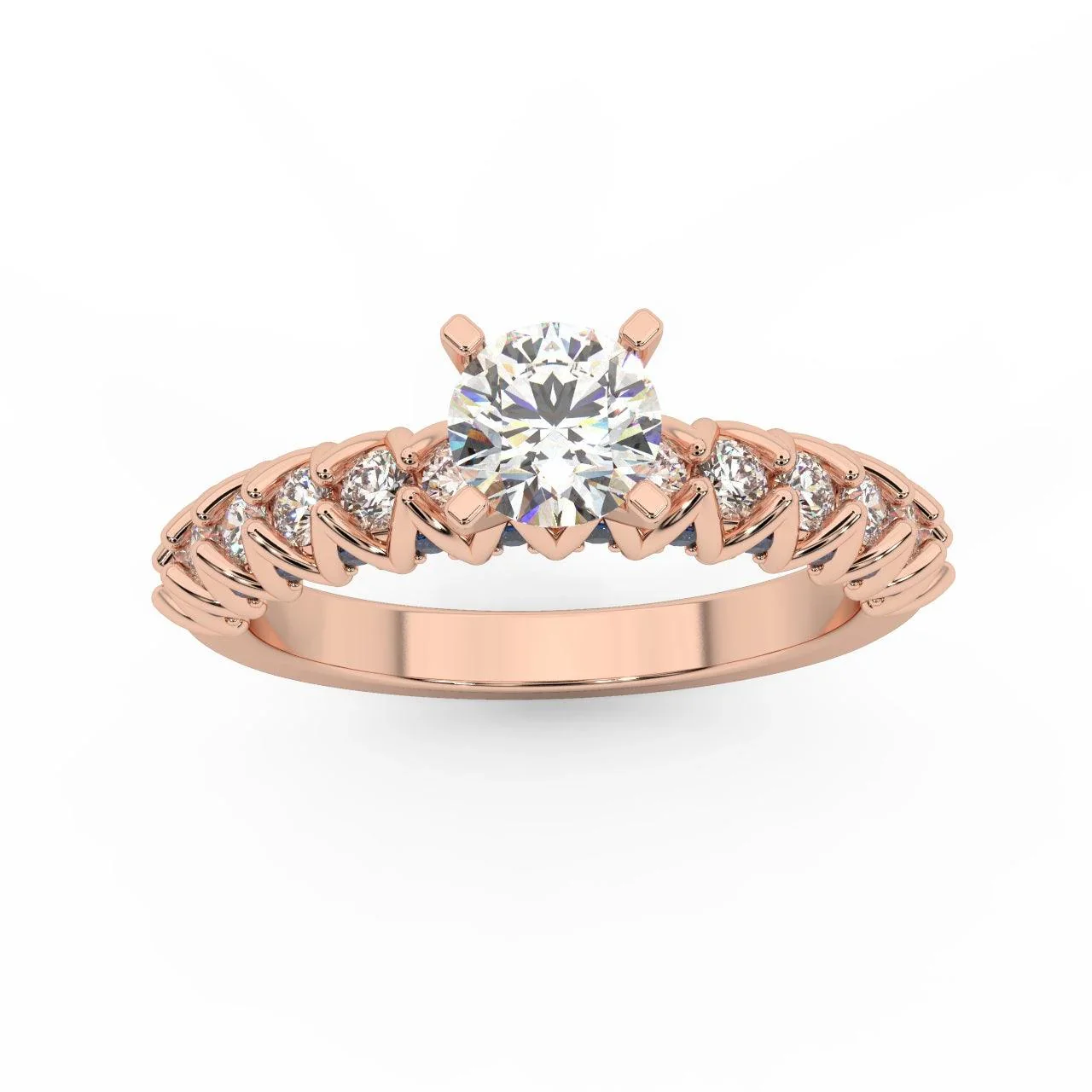 Round Diamond & Sapphire Designer Engagement Ring - Image 4