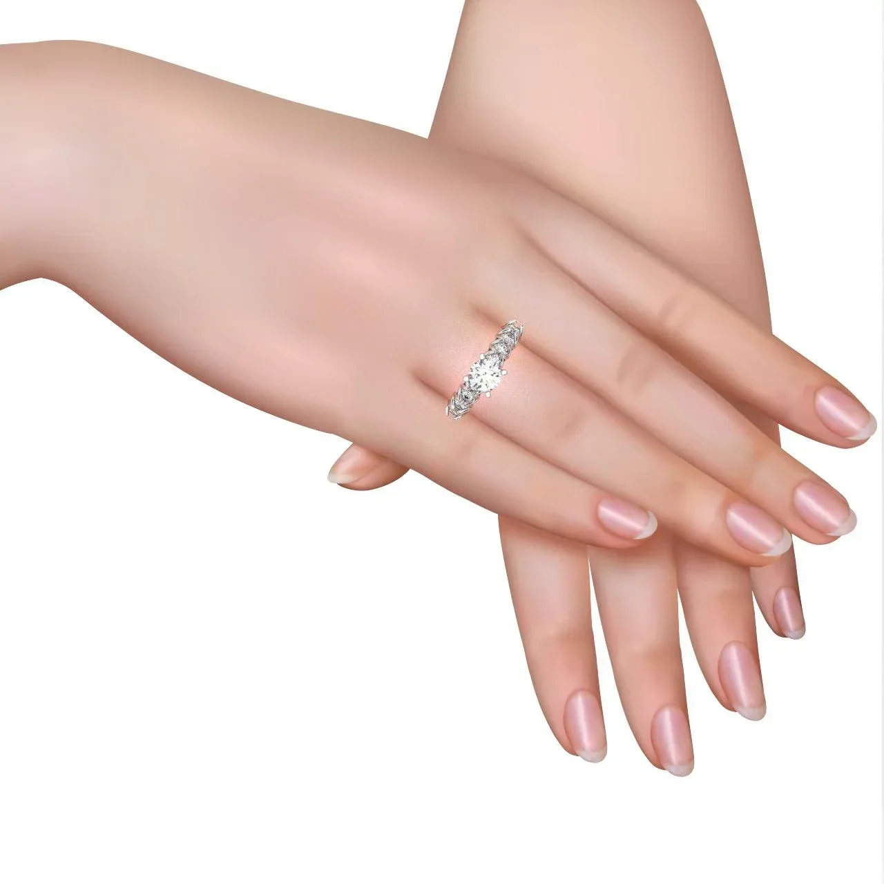 Round Diamond & Sapphire Designer Engagement Ring - Image 8