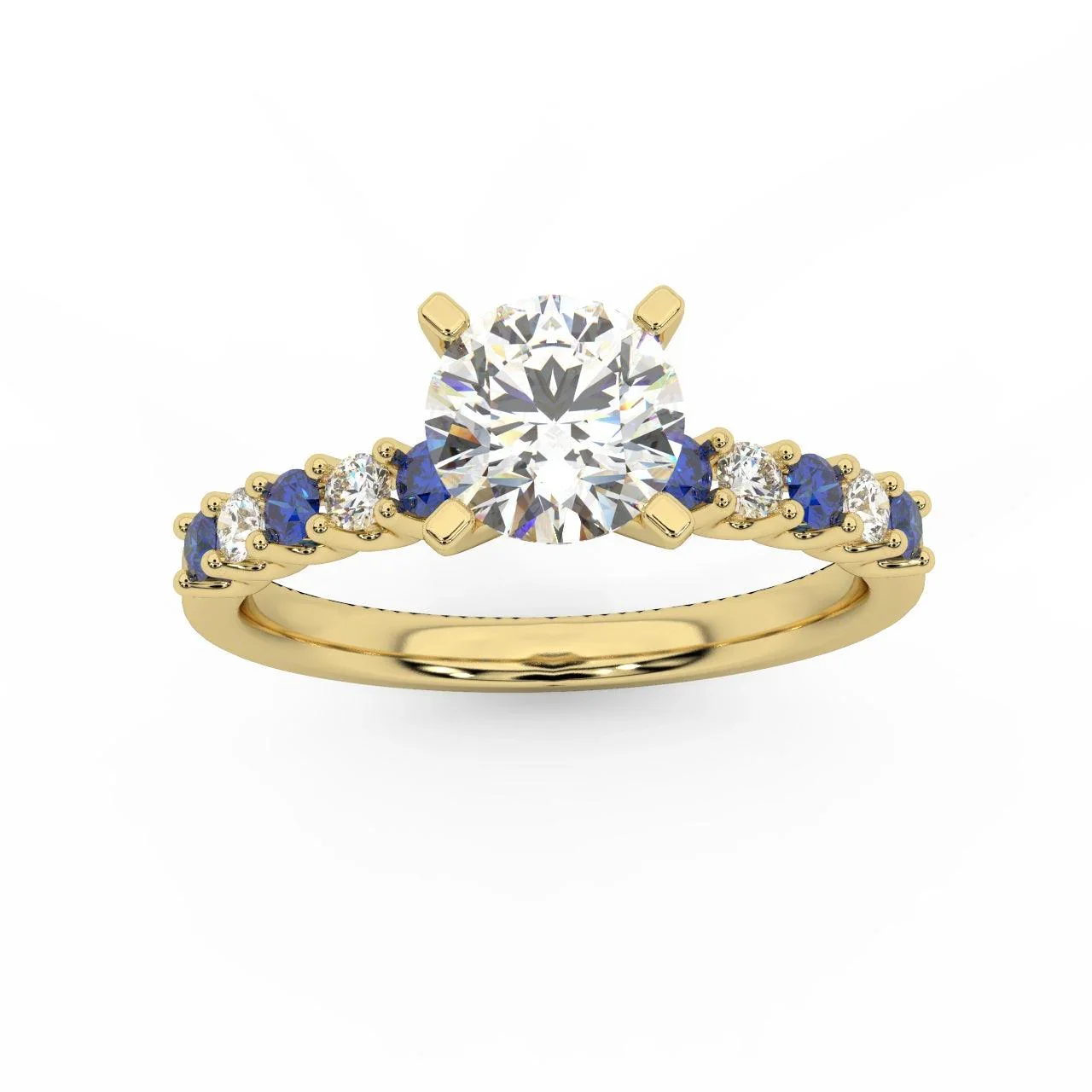 Round Diamond & Sapphire Engagement Ring - Image 3