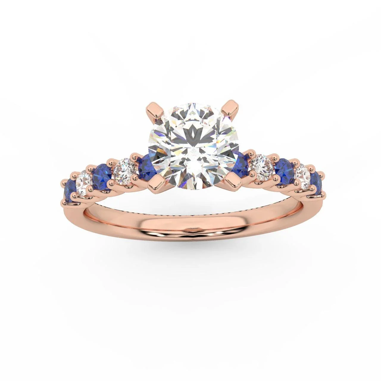 Round Diamond & Sapphire Engagement Ring - Image 4