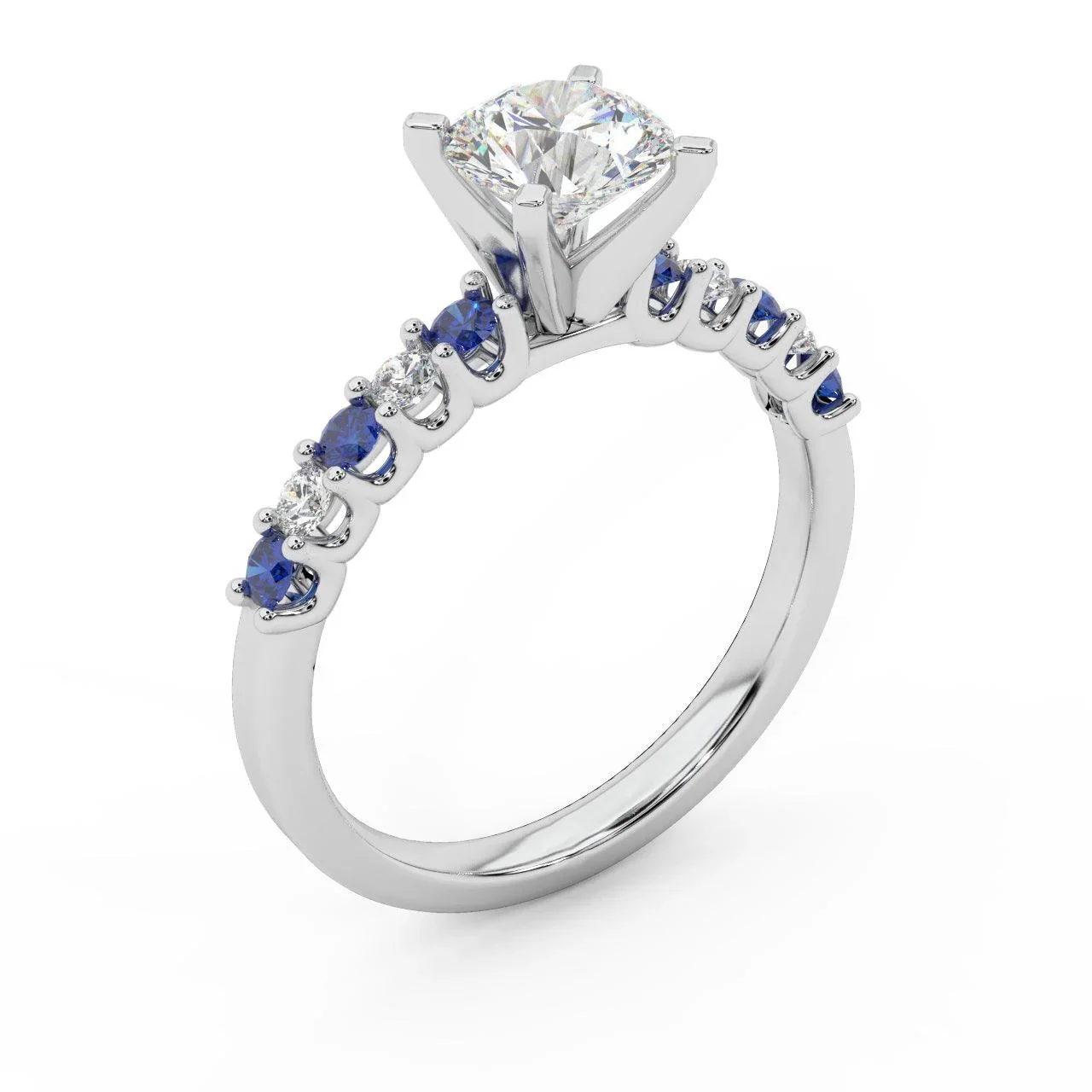 Round Diamond & Sapphire Engagement Ring - Image 7