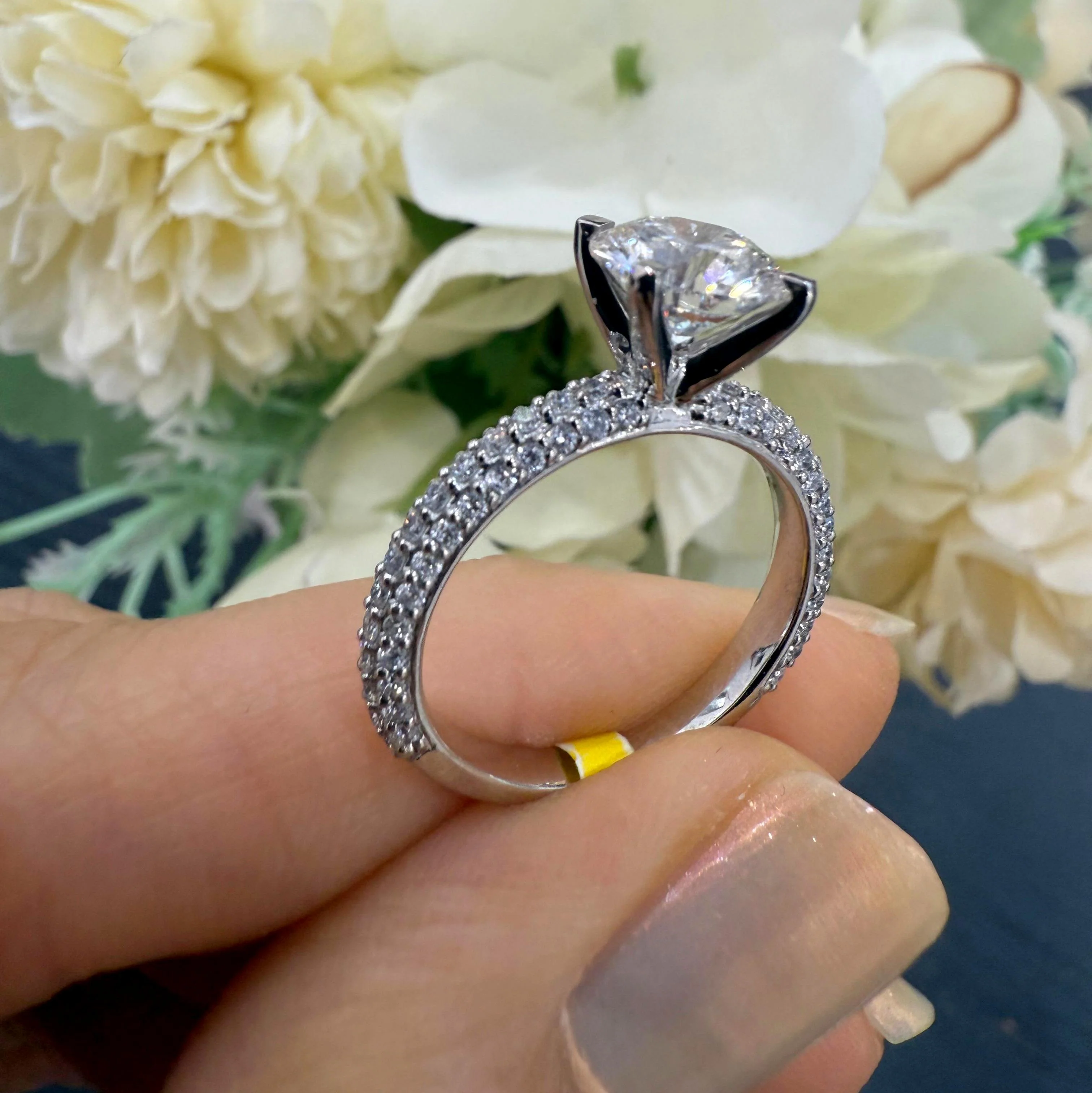 2.00CT IGI Certified Lab Grown Round Diamond Engagement Ring with Side Stones in Platinum (3 Row Pave Set) - Image 2