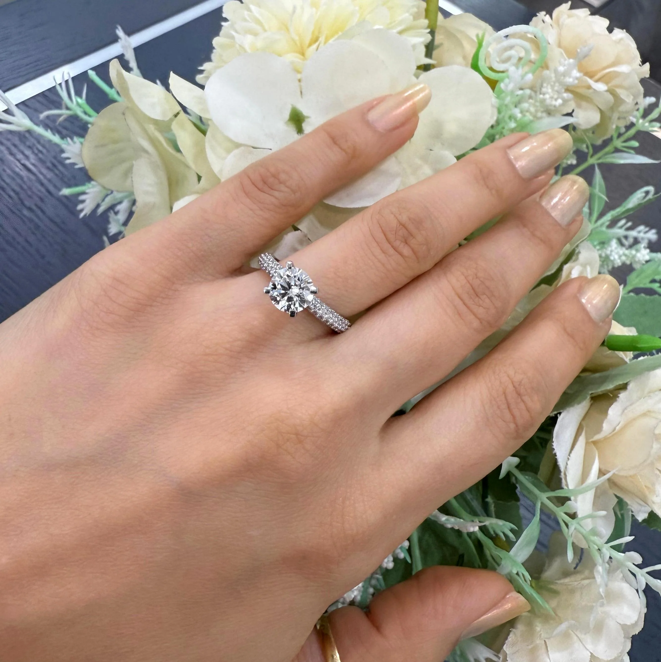 2.00CT IGI Certified Lab Grown Round Diamond Engagement Ring with Side Stones in Platinum (3 Row Pave Set) - Image 3