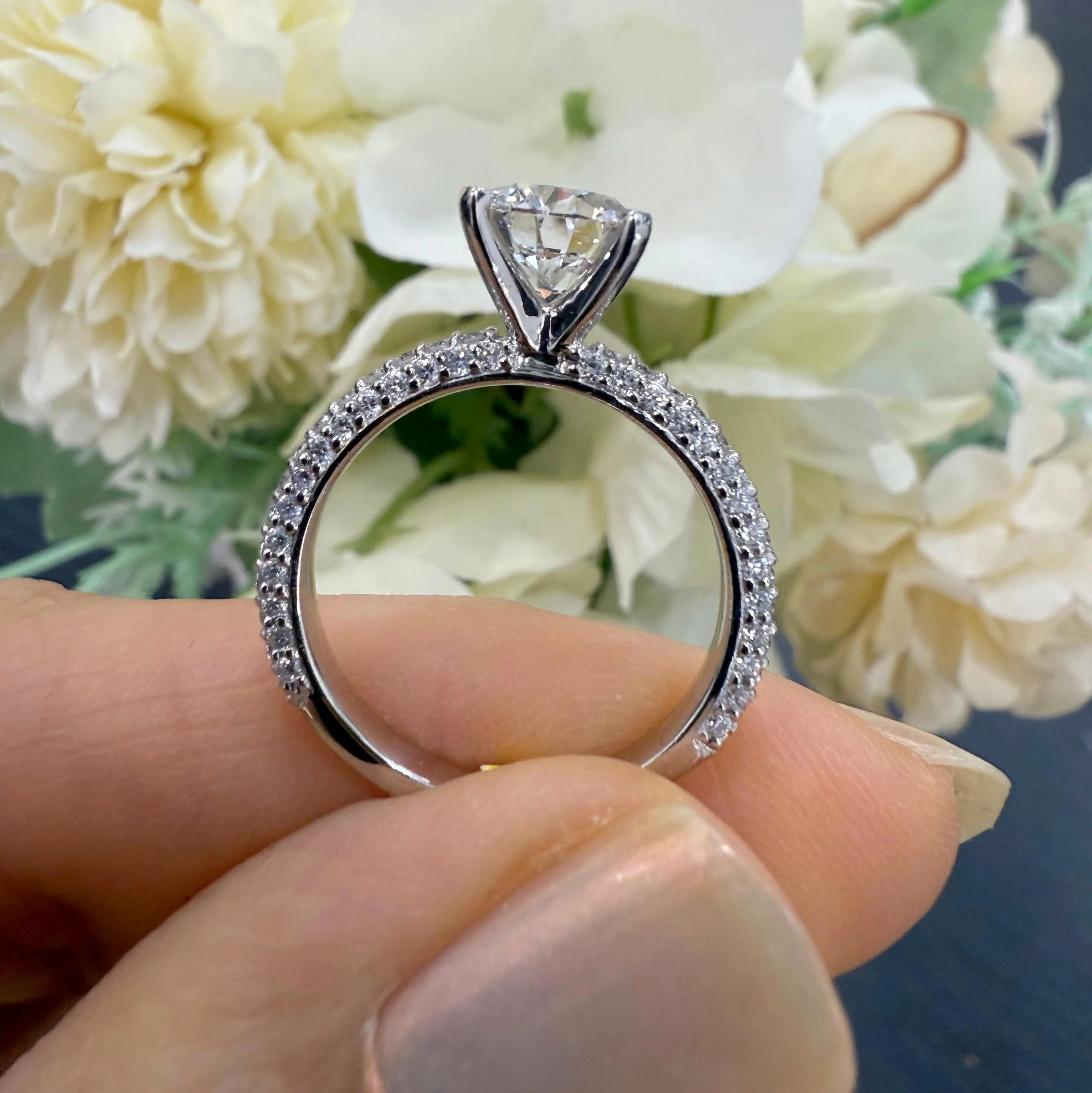 2.00CT IGI Certified Lab Grown Round Diamond Engagement Ring with Side Stones in Platinum (3 Row Pave Set) - Image 4