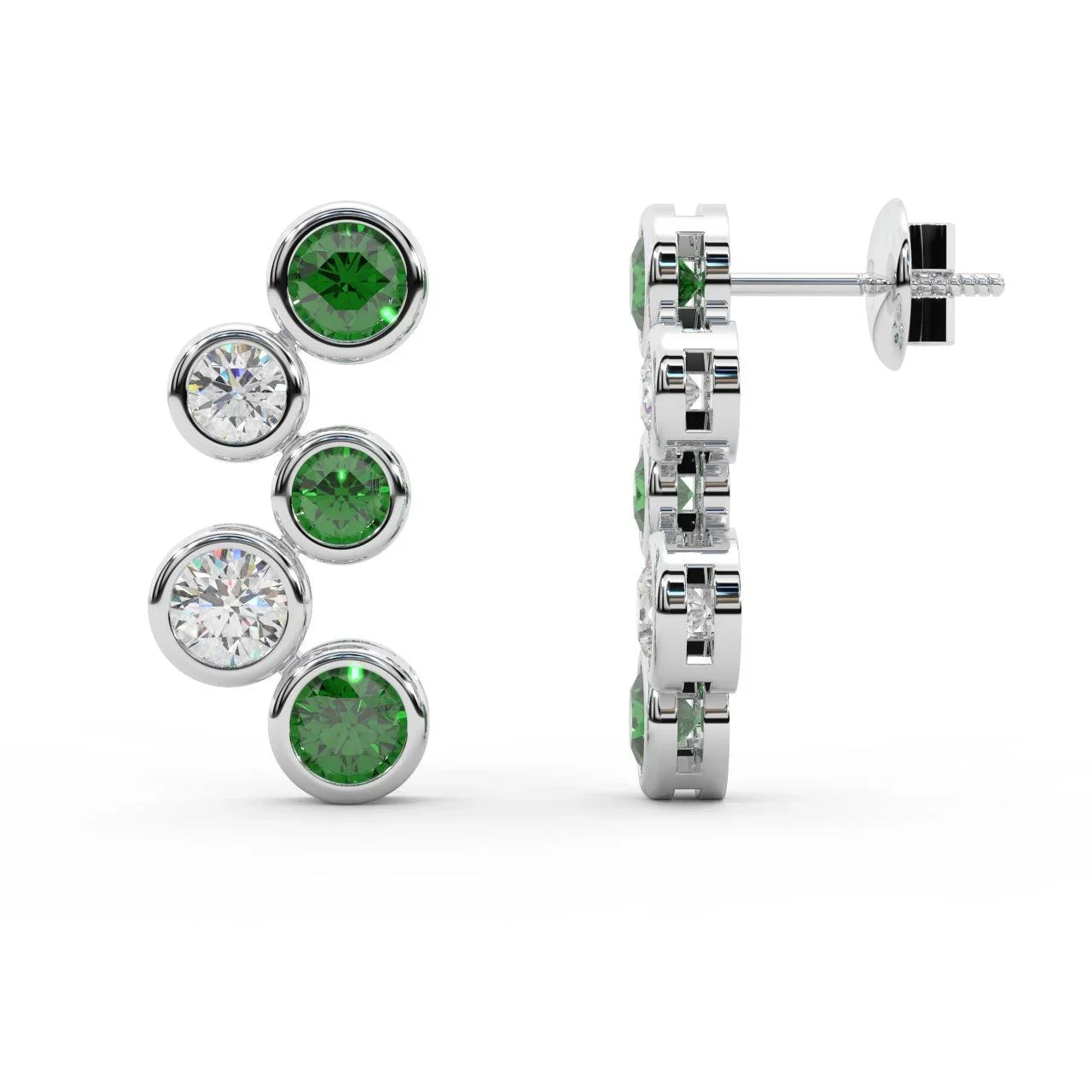 Ruby , Sapphire , Emerald & Diamond Bezel Set Bubble Earrings in White Gold - Image 3