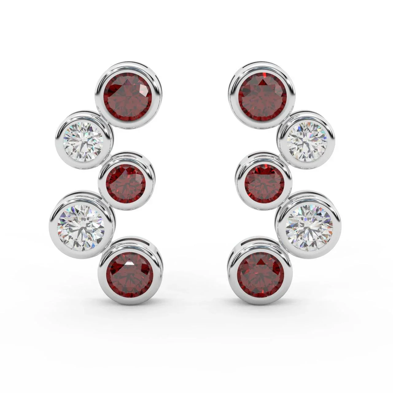 Ruby , Sapphire , Emerald & Diamond Bezel Set Bubble Earrings in White Gold - Image 4