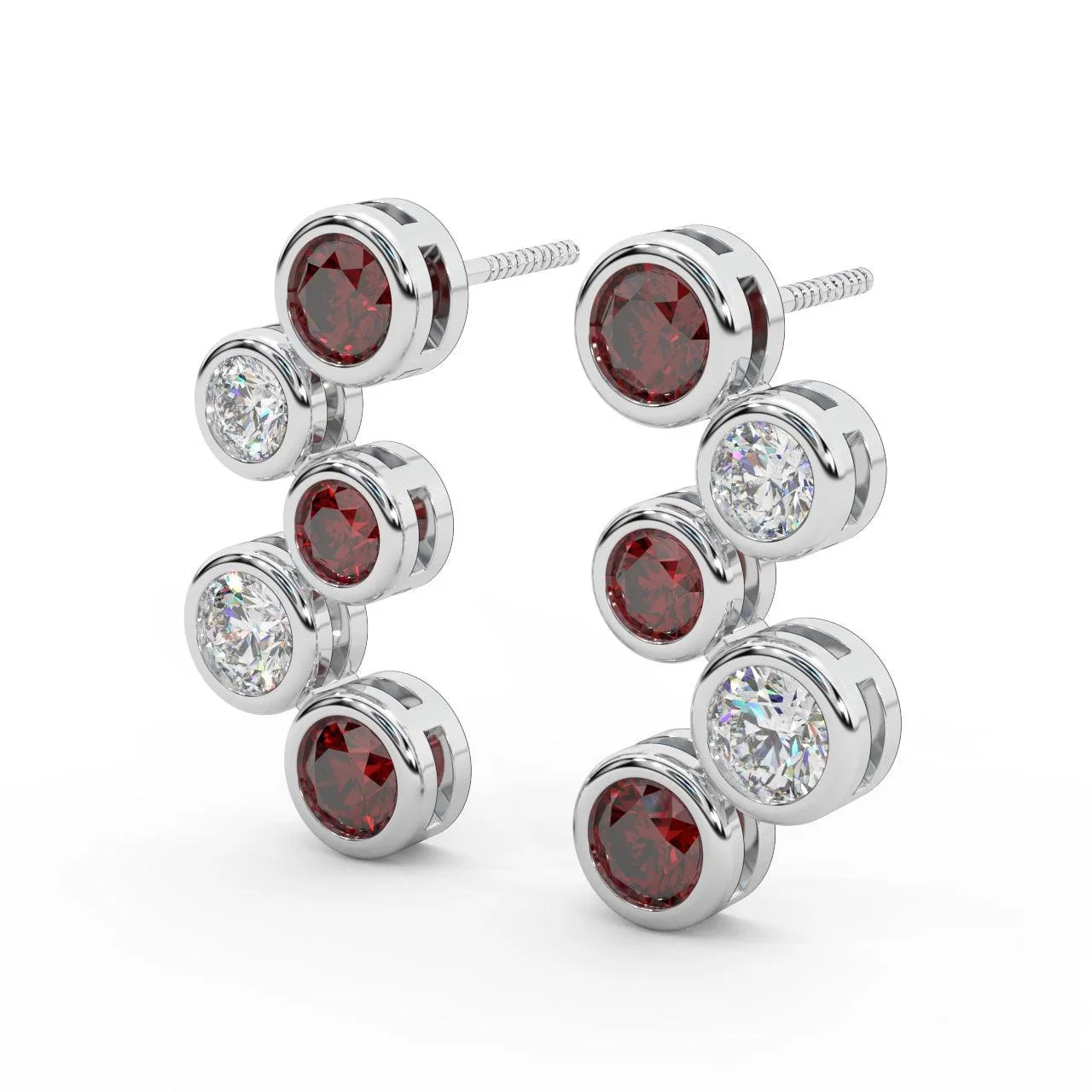 Ruby , Sapphire , Emerald & Diamond Bezel Set Bubble Earrings in White Gold - Image 5