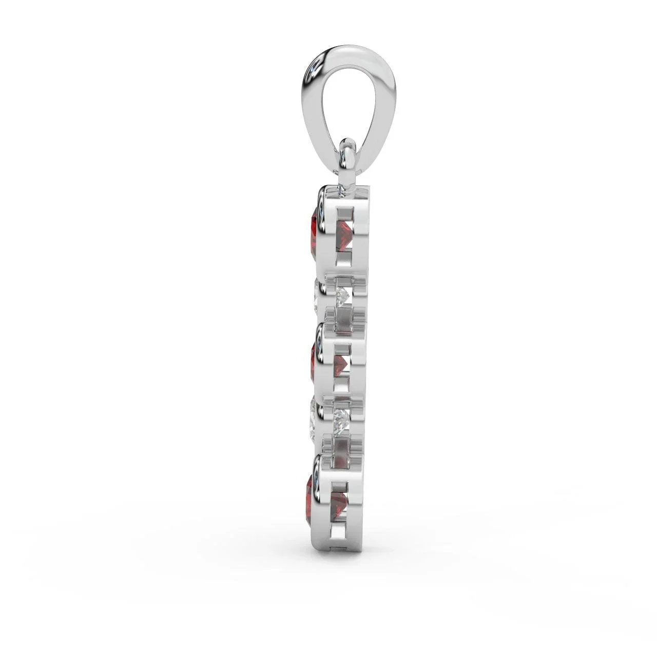 Ruby , Sapphire , Emerald & Diamond Bezel Set Bubble Pendant in White Gold - Image 5