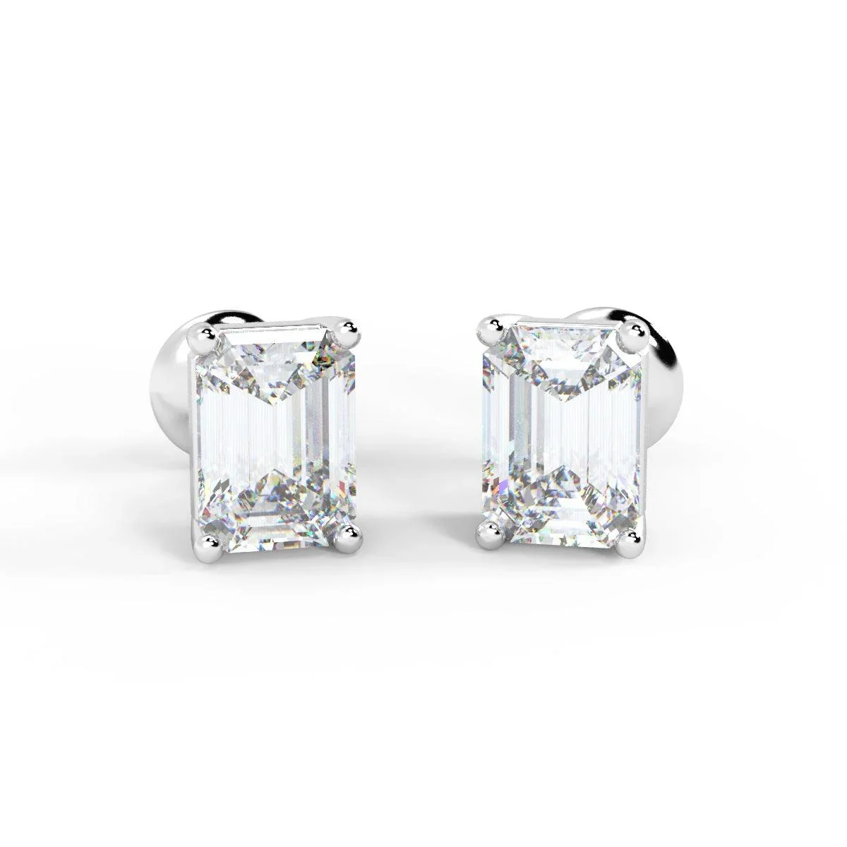 Top Most Quality D/VVS 1.00Ct Emerald Cut Diamond Stud Earrings in Hallmarked Platinum - Image 4