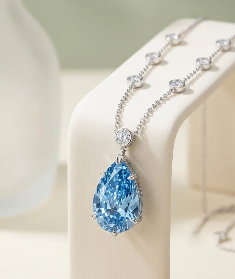 IGI Certified 6.00 Ct Fancy Blue Pear Diamond Necklace in White Gold - Image 3