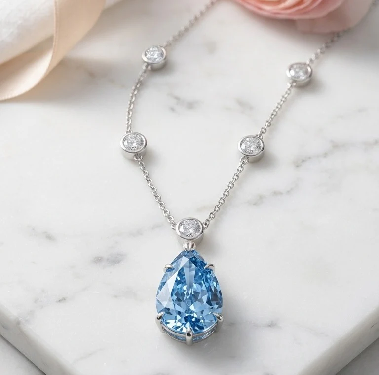 IGI Certified 6.00 Ct Fancy Blue Pear Diamond Necklace in White Gold - Image 4
