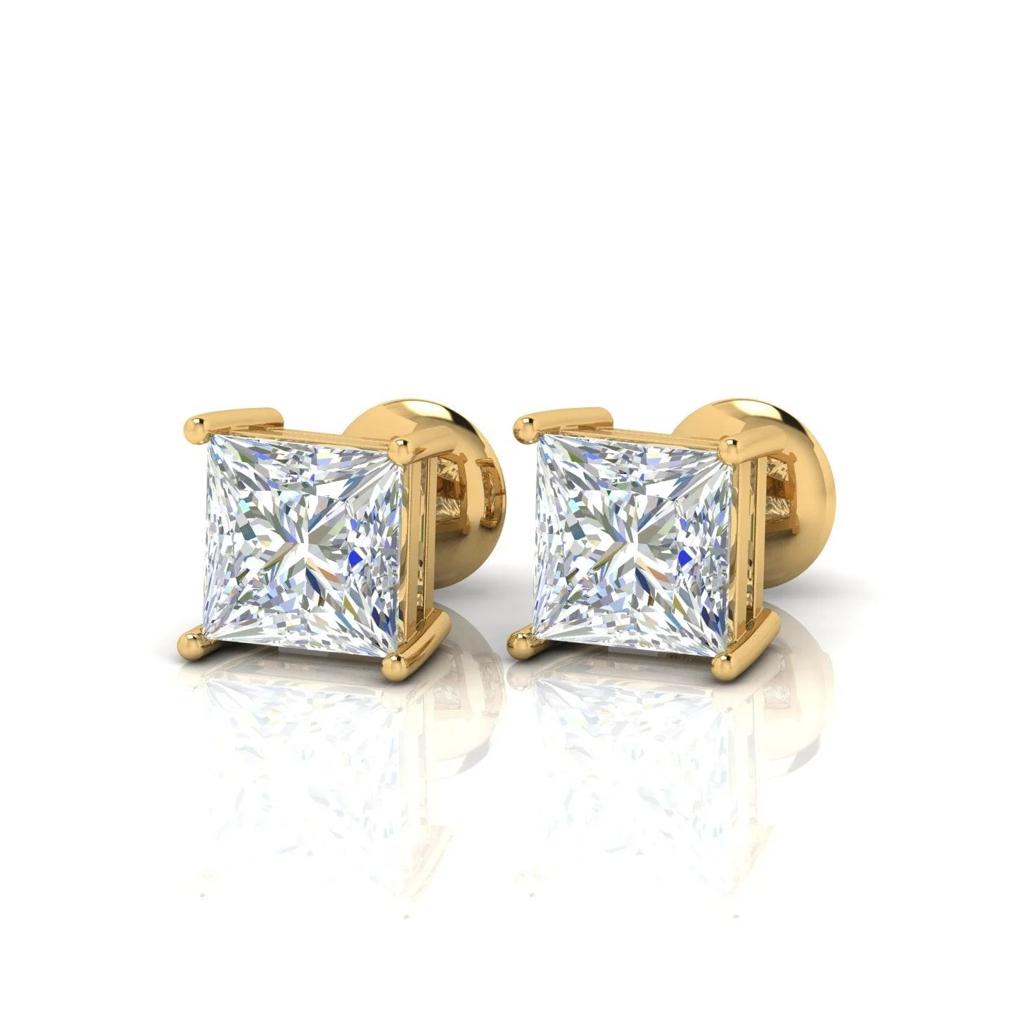 Special Offer..!! VVS Champagne Princess Cut Diamond Stud Earrings, 5.50 Carat - 18k Yellow Gold - Image 10