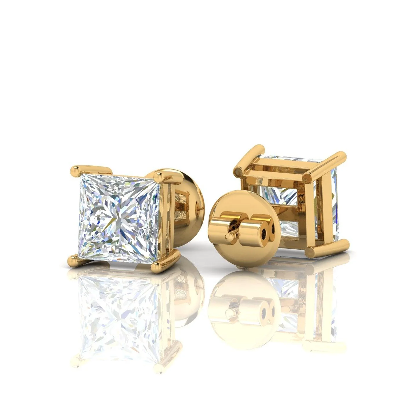 Special Offer..!! VVS Champagne Princess Cut Diamond Stud Earrings, 5.50 Carat - 18k Yellow Gold - Image 8